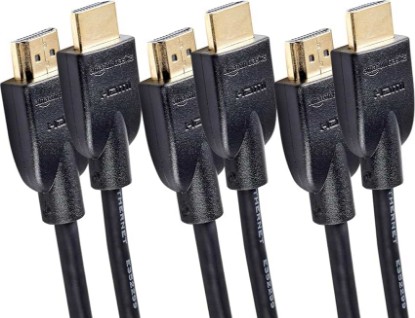Picture of Amazon Basics HDMI Cable, 3-Pack, 6 ft, High-Speed 4K@60Hz HDMI 2.0 Cord, 18Gbps, 2160p, 48 bit, Compatible with TV/PS5/Xbox/Roku/Blu-ray, Ethernet Ready, Black