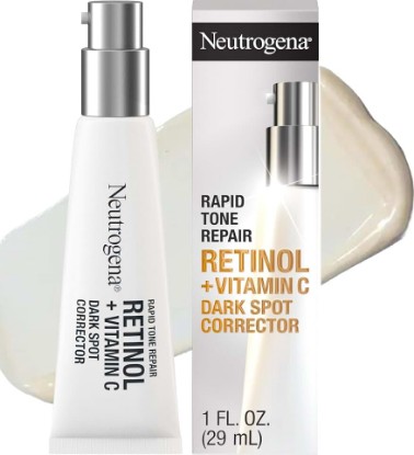 Picture of Neutrogena Rapid Tone Repair Retinol + Vitamin C Face Serum, 1 fl. oz | Retinol + Vitamin C, Dark Spot Corrector, Daily Anti-Aging Serum, Brightens and Evens Tone, Mineral Oil- and Dye-Free