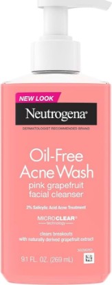 Picture of Neutrogena Oil Free Pink Grapefruit Acne Face Wash, 9.1 fl oz | 2% Salicylic Acid Cleanser & Vitamin C, Daily Acne Treatment for Face, Blemish & Blackhead Clearing Facial Cleanser