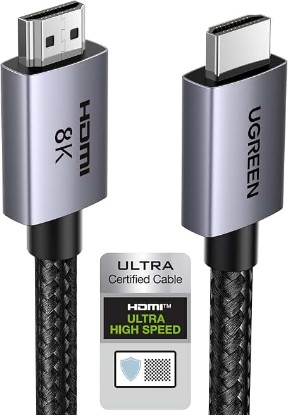 Picture of UGREEN 8K HDMI 2.1 Cable 48Gbps 3.3FT, Certified Ultra High Speed HDMI Cord | Aluminum, 4K@240Hz 120Hz 10K 8K@60Hz, HDCP 2.2&2.3, eARC HDR 10 Dolby Compatible with PS5/Blu-ray/Roku TV/Switch 2/Mac mini ClimatePartner certified
