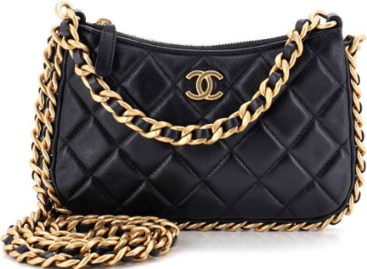 Picture of CHANEL Pre-Loved CC Chain Around Hobo Quilted Lambskin Mini, Black