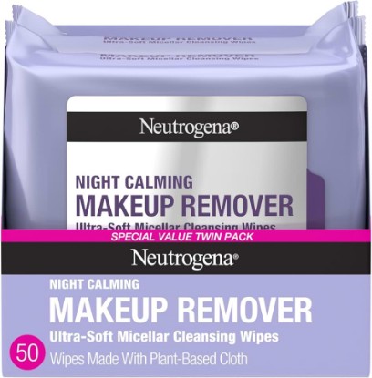 Picture of Neutrogena Night Calming Makeup Remover Face Wipes, 2 x 50 ct | Nighttime Cleansing Towelettes, Remove Sweat Dirt & Makeup, Hypoallergenic, 100% Plant Based Cloth