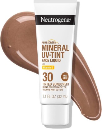 Picture of Neutrogena Purescreen+ Mineral Tinted Sunscreen SPF 30, Med Deep, 1.1 fl oz | Tinted Sunscreen For Face, Zinc Oxide & Vitamin E, Broad Spectrum, Water Resistant (80 min), Fragrance Free