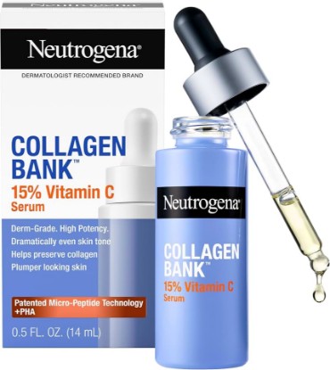 Picture of Neutrogena Collagen Bank 15%, Vitamin C Face Serum, 0.5 fl. oz | Fragrance-Free, for Anti-Aging Face and Neck, Collagen Essence, Micro-Peptides, Improves Uneven Tone, Plumps Skin