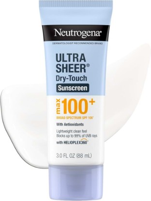Picture of Neutrogena Ultra Sheer Dry Touch Sunscreen Lotion, Max SPF 100+, 3 fl. oz | Broad Spectrum for UVA/UVB Protection, Lightweight Sunscreen, Non-Greasy Formula, Oxybenzone-Free, Contains Antioxidants