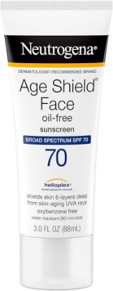 Picture of Neutrogena Age Shield Face Oil-Free Sunscreen Lotion with Broad Spectrum SPF 70, Non-Comedogenic Moisturizing Sunscreen to Help Prevent Signs of Aging, PABA-Free, 3 fl. oz. | Non-Comedogenic Moisturizing Sunscreen to Help Prevent Signs of Aging, PABA-Free