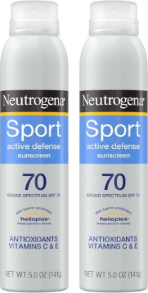 Picture of Neutrogena Sport Active Defense Sunscreen Spray SPF 70, 2 x 5 oz | Sweat & Water Resistant, Broad Spectrum Protection, Sunburn Prevention, Oxybenzone-Free