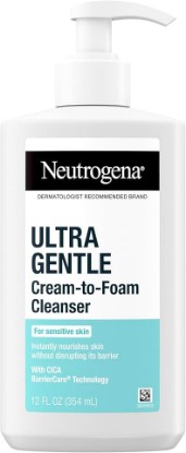 Picture of Neutrogena Ultra Gentle Cream to Foaming Face Wash, 12 fl oz | Fragrance-Free Gentle Facial Cleanser, Hypoallergenic Skin Care, Non-Comedogenic Makeup Remover