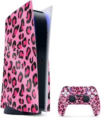Picture of MightySkins Glossy Glitter Gaming Skin for PS5 / PlayStation 5 Bundle - Pink Leopard | Durable High-Gloss Glitter Finish | Easy to Apply and Change Style | Made in The USA