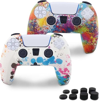 Picture of PS5 Silicone Controller Skin 2 Pack Anti-Slip Silicone Protector Sleeve Cover Case for PlayStation 5 with 8 Thumb Grip Caps PS5 Controller Accessories Grip Cover, Colorful