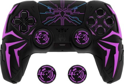 Picture of PlayVital Design for ps5 Controller Silicone Case with 2 Thumb Grips and 6 Sticker, Cyber Spider Design, Anti-Slip Shockproof Controller Cover Skin, Fits for Charging Dock, Black & Purple