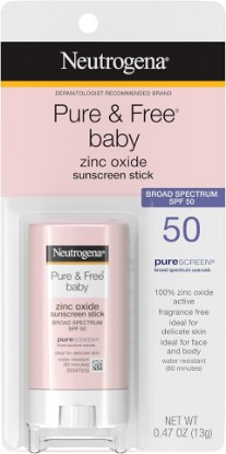 Picture of Neutrogena Pure & Free Baby Mineral Sunscreen Stick SPF 50, 0.47 oz, 2 Pack | Zinc Oxide, Water-Resistant (80 min), Hypoallergenic, Paraben-, Dye- & PABA-Free Baby Face & Body, Baby Sunscreen
