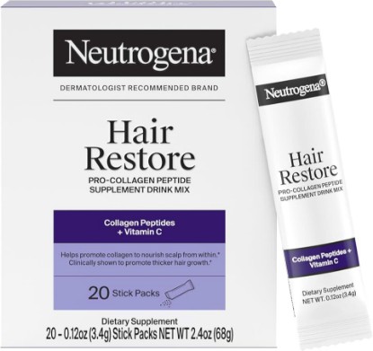 Picture of Neutrogena Hair Restore Pro-Collagen Peptide Supplement, 20 Packs | Powder Drink Mix with Vitamin C, Supports Keratin Production, Nourishes Scalp from Within, Promotes Thicker Hair