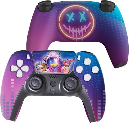Picture of Neon Abyss Custom PS-5 Controller Wireless compatible with Play-Station 5 Console by BCB Controllers | Proudly Customized in USA with Permanent HYDRO-DIP Printing (NOT JUST A SKIN)
