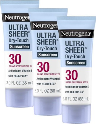 Picture of Neutrogena Ultra Sheer Dry-Touch Sunscreen For Face & Body, SPF 30 Broad Spectrum UVA/UVB Protection, Lightweight Water Resistant & Non-Greasy, Travel Size Sunscreen, 3 fl. oz (Pack of 3)
