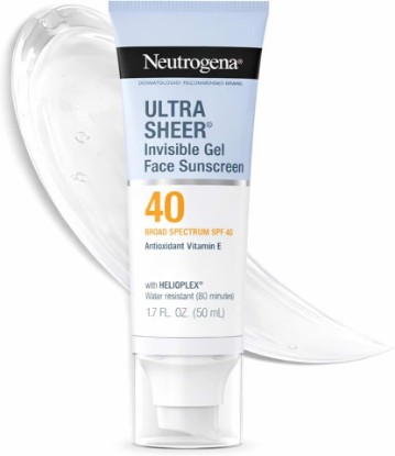 Picture of Neutrogena Ultra Sheer Invisible Gel Face Sunscreen, SPF 40, 1.7 oz | Contains Vitamin E, Matte Finish, Makeup Primer, Water-Resistant up to 80 Minutes