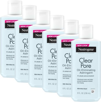 Picture of Neutrogena Clear Pore Oil-Eliminating Facial Astringent, 6 x 8 fl oz | 2% Salicylic Acid Toner, Witch Hazel, Pore Clearing Treatment for Acne-Prone Skin, Helps Control Shine