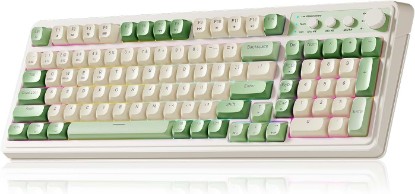 Picture of AULA S99 Gaming Keyboard, Wireless Green Creamy Computer Keyboards | Tri-Mode Bluetooth/2.4GHz/USB-C Membrane Keyboard with Number Pad,99Keys,RGB Backlit,Programmable,Creamy Silicone Structure Global Recycled Standard