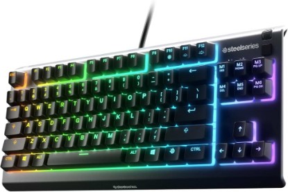Picture of SteelSeries Apex 3 TKL RGB Gaming Keyboard – Tenkeyless Compact Form Factor - 8-Zone RGB Illumination – IP32 Water & Dust Resistant – Whisper Quiet Gaming Switch – Gaming Grade Anti-Ghosting,Black