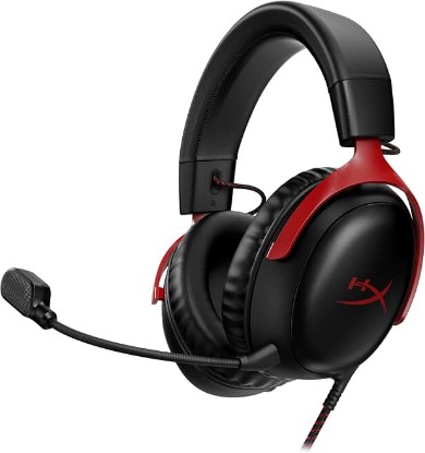 Picture of HyperX Cloud III – Wired Gaming Headset, PC, PS5, Xbox Series X|S, Angled 53mm Drivers, Spatial Audio, Memory Foam, Durable Frame, Ultra-Clear 10mm Mic, USB-C, USB-A, 3.5mm – Black/Red