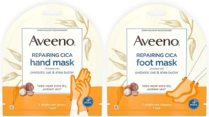 Picture of Aveeno Repairing CICA Foot Mask & Hand Mask with Prebiotic Oat and Shea Butter, for Extra Dry Skin, 1 ea