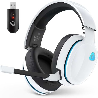Picture of AOC 2.4GHz Wireless Gaming Headset for PS5, PS4, PC, Switch, 45Hr, White | Bluetooth 6.0 Gaming Headphones with Noise Canceling Mic, 7.1 Virtual Surround, Great for Fortnite & Call of Duty/FPS Gamers