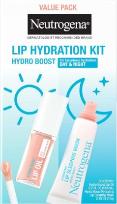 Picture of Neutrogena Hydro Boost Lip Hydration Kit, 2 items | Light Pink Tinted Lip Oil, Clear Overnight Lip Sleeping Mask, Hyaluronic Acid, Nourish & Hydrate Day & Night