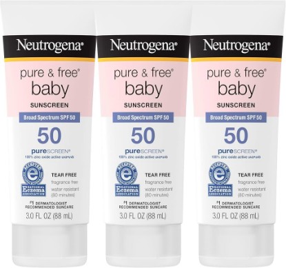 Picture of Neutrogena Pure & Free Baby Mineral Sunscreen Lotion SPF 50, 3 fl oz, 3 pk | Zinc Oxide, Water-Resistant (80 min), Hypoallergenic & Tear-Free Baby Sunscreen