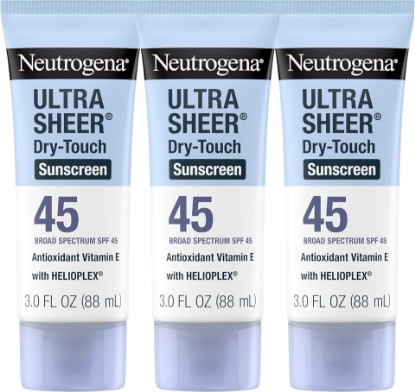 Picture of Neutrogena Ultra Sheer Dry Touch Sunscreen Lotion SPF 45, 3 x 3 fl. oz | Face & Body Sunscreen, UVA/UVB Protection, Lightweight, Water-Resistant up to 80 Mins, PABA-, & Oxybenzone-Free