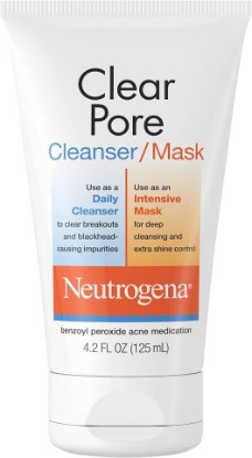 Picture of Neutrogena Clear Pore 2 in 1 Facial Cleanser/Face Mask, 4.2 fl. oz, 3 Pack | Kaolin & Bentonite Clay, 3.5% Benzoyl Peroxide Acne Treatment, Daily Face Wash, Shine Control Clay Mask