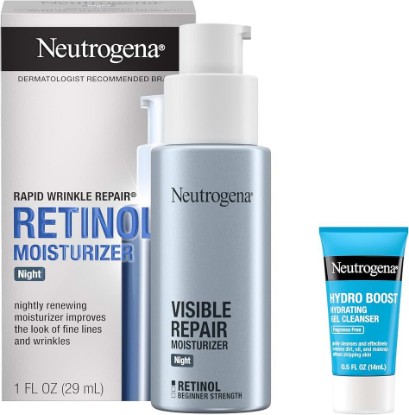 Picture of Neutrogena Rapid Wrinkle Repair Night Cream + Trial Cleanser | Anti-Aging Face Cream, Retinol & Hyaluronic Acid, 1 fl. oz, Trial Size Hydro Boost Facial Cleanser, 0.5 fl. oz