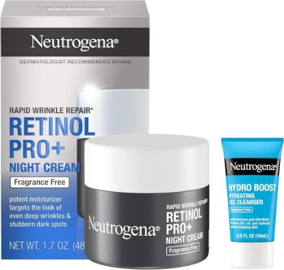 Picture of Neutrogena Rapid Wrinkle Repair Pro+ Night Cream + Facial Cleanser | Anti-Aging Face Cream, 1.7 oz, Trial Size Hydro Boost Facial Cleanser, 0.5 fl. oz