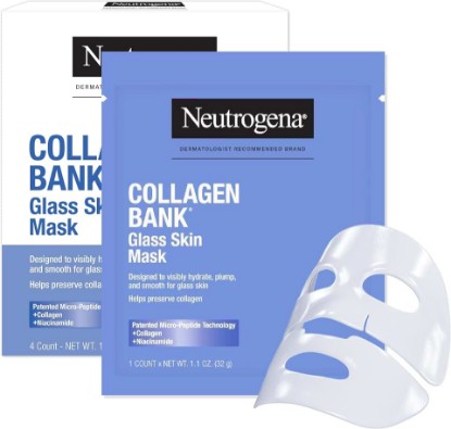 Picture of Neutrogena Collagen Bank Glass Skin Hydrogel Face Mask, 4 Ct | Visibly Firming Hydrating Mask with Collagen, Micro-Peptides, Niacinamide, Visibly Plumps, Smooths Skin