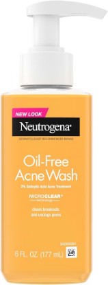 Picture of Neutrogena Oil Free Acne Face Wash, 6 fl. oz | 2% Salicylic Acid Cleanser, Noncomedogenic, Residue-Free Facial Cleanser, Suitable for Oily Skin, Easy-Pump Bottles