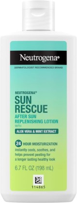 Picture of Neutrogena Sun Rescue After Sun Replenishing Lotion, Aloe Vera, 6.7 oz | Mint Extract & Vitamin E, 24-Hour Moisture, Healthy Glow, Sensitive Skin, Vegan, Non-Comedogenic [Amazon-developed Certification] Compact by Design