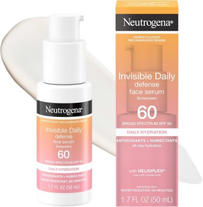 Picture of Neutrogena Invisible Defense Face Serum, SPF 60, Fragrance Free 1.7 fl. oz | Broad Spectrum Sunscreen, Hydrating Serum, Water-Resistant, Contains Antioxidants