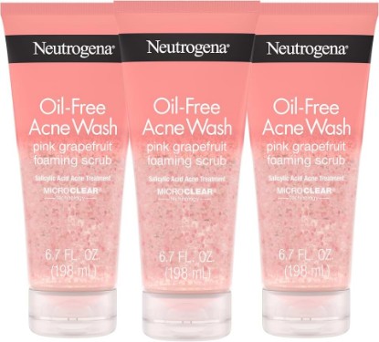 Picture of Neutrogena Oil Free Pink Grapefruit Acne Face Scrub, 3 x 6.7 oz | 2% Salicylic Acid Cleanse & Vitamin C, Gentle Exfoliating Foaming Cleanser, Acne-Prone Skin, Three Pack