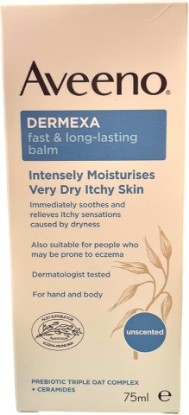 Picture of Aveeno Dermexa Fast and Long Lasting Balm, Intensely Moisturises and Soothes, For Very Dry Itchy Also Eczema Prone Skin, 75 ml (Pack of 1)