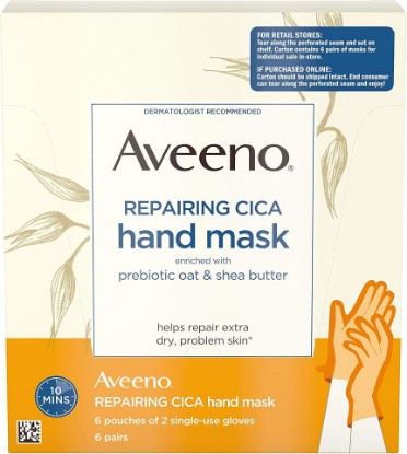 Picture of Aveeno Repairing Cica Hand Mask With Prebiotic Oat and Shea Butter, 6 Count