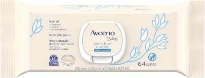 Picture of Aveeno Baby Sensitive All Over Wipes, Paraben- & Fragrance-Free, 64 ea (Pack of 2)