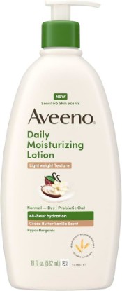 Picture of Aveeno Daily Moisturizing Lotion, Cocoa Butter Vanilla, 18 fl. oz | Cocoa Butter Vanilla Scent, Soothing Prebiotic Oat, Lightweight Lotion, 48-Hour Hydration for Sensitive Skin, Hypoallergenic
