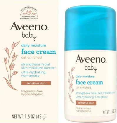 Picture of Aveeno Baby Daily Moisture Face Cream, Oat Enriched Moisturizing Cream for Babies’ Sensitive Facial Skin, Strengthens Skin’s Moisture Barrier, Ultra-Hydrating, Non-Greasy, Fragrance-Free, 1.5 oz