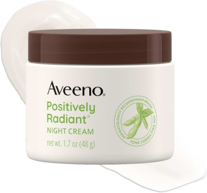 Picture of Aveeno Positively Radiant Night Cream Moisturizer, 1.7 oz | Tone Correcting Soy & Niacinamide, Face & Neck, Dull Skin & Dark Spot Corrector, Evens Skin Tone & Texture, Hypoallergenic