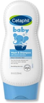 Picture of Cetaphil Baby Shampoo and Body Wash with Organic Calendula, 7.8 Fl Oz, Hypoallergenic, Tear Free, Soap Free, Ideal for Everyday Use | 2-In-1 Baby Wash And Shampoo, Organic Calendula, Tear Free, Paraben Free, Newborn Sensitive Skin, No Colorants Or Mineral Oil