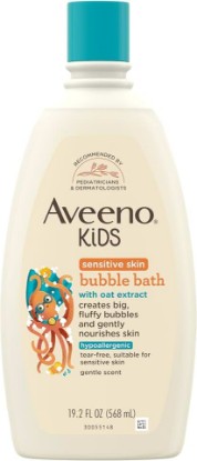 Picture of Aveeno Kids Bubble Bath, Sensitive Skin, 19.2 fl. oz | Oat Extract, Kids Bath Liquid, Nourishes Skin, Big Fluffy Bubbles, Dye-Free