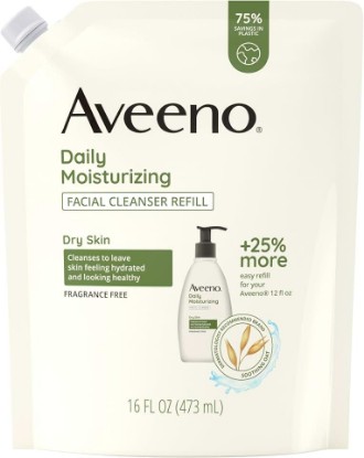 Picture of Aveeno Daily Moisturizing Facial Cleanser, Fragrance-Free, 16 fl oz | Soothing Oat, Leaves Skin Feeling Hydrated Soft & Supple, Paraben-, Sulfate-, Dye- & Soap-Free, Refill Pouch