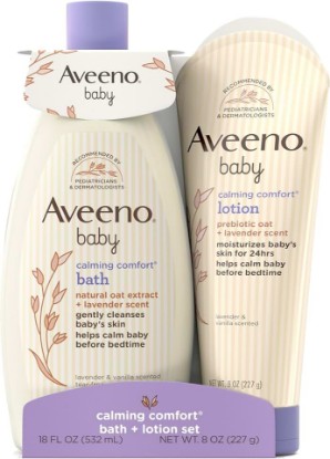 Picture of Aveeno Baby Calming Comfort Bath & Body Lotion Set, 2 Items | Soothing Baby Wash & Body Lotion, Lavender & Vanilla Scent, Formulated with Oat Extract, Helps Calm Baby Before Bedtime
