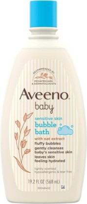 Picture of Aveeno Baby Sensitive Skin Bubble Bath with Oat Extract, 19.2 fl oz | Gently Cleanse & Leaves Skin Feeling Hydrated, Tear-Free Formula, Hypoallergenic, No Added Parabens, Phthalates, Soaps & Dyes
