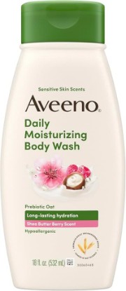 Picture of Aveeno Daily Moisturizing Body Wash, Shea Butter Berry, 18 fl. oz | Shea Butter Berry Scent, Soothing Prebiotic Oat, Long-Lasting Hydration for Sensitive Skin, Hypoallergenic, Paraben-Free