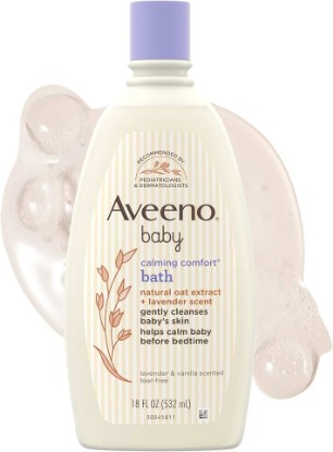 Picture of Aveeno Baby Calming Comfort Bath, Body & Hair Wash, Tear Free, 18 fl. oz | Soothing Lavender and Vanilla Scent, Natural Oat Extract, Body & Hair Wash, No Added Parabens or Phthalates ECOLOGO